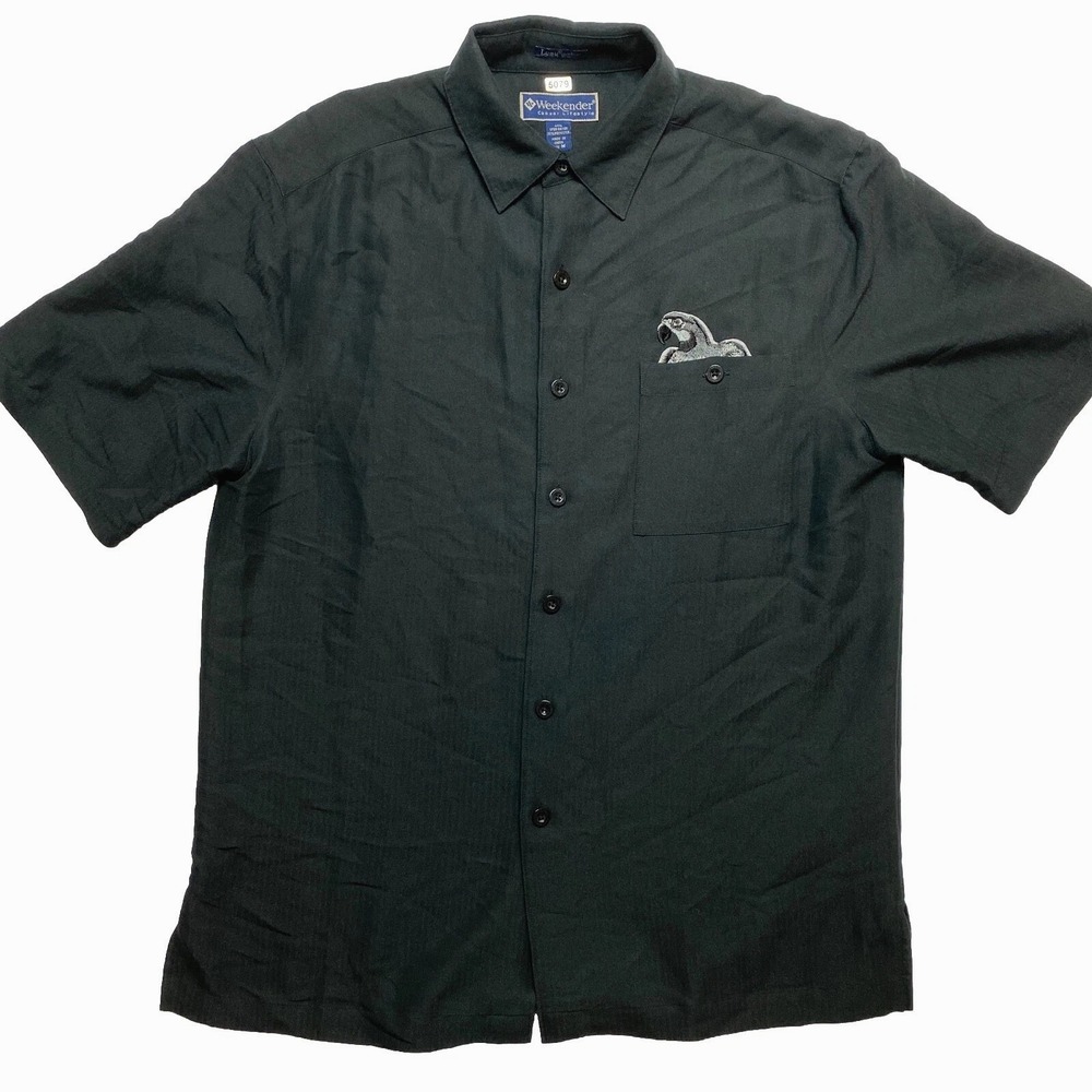 Weekender Shirt Mens M Black Long Sleeve Cracker Polly Wants A Drink Button Up